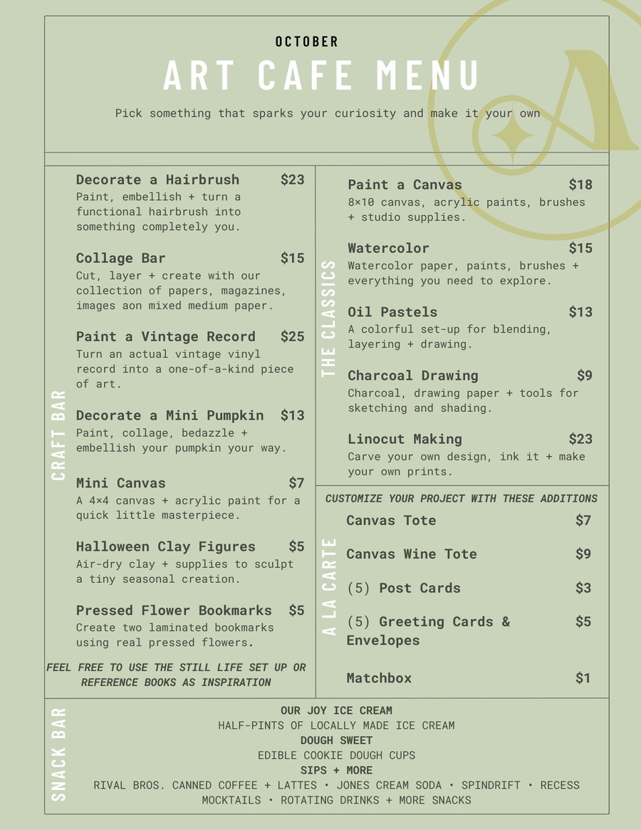 October Art Café Menu